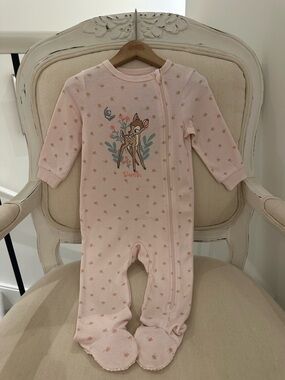 🤍 12~18 Mth Pink Disney Bambi Floral Footed One-Piece Baby Footie NWT